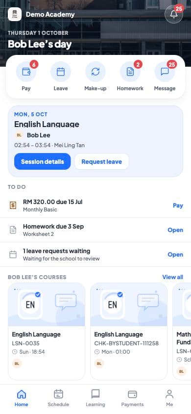 Actual Communex student home screen from a local demo account