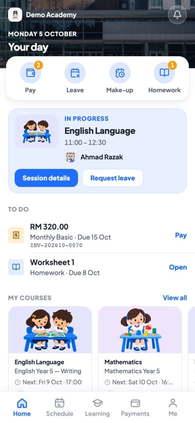 Communex 本机演示账号的真实学生首页截图