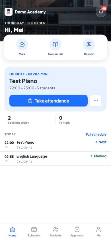 Actual Communex staff home screen from a local demo account
