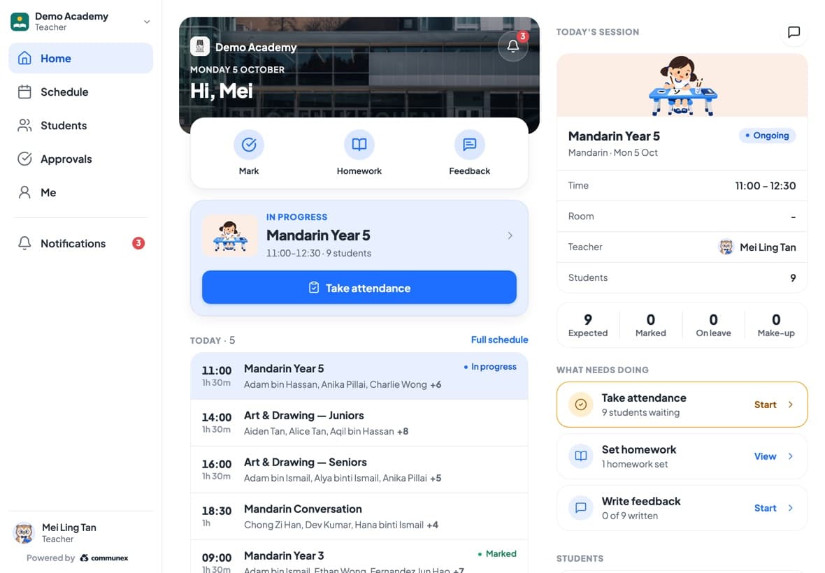Communex 本机演示账号的真实员工首页截图